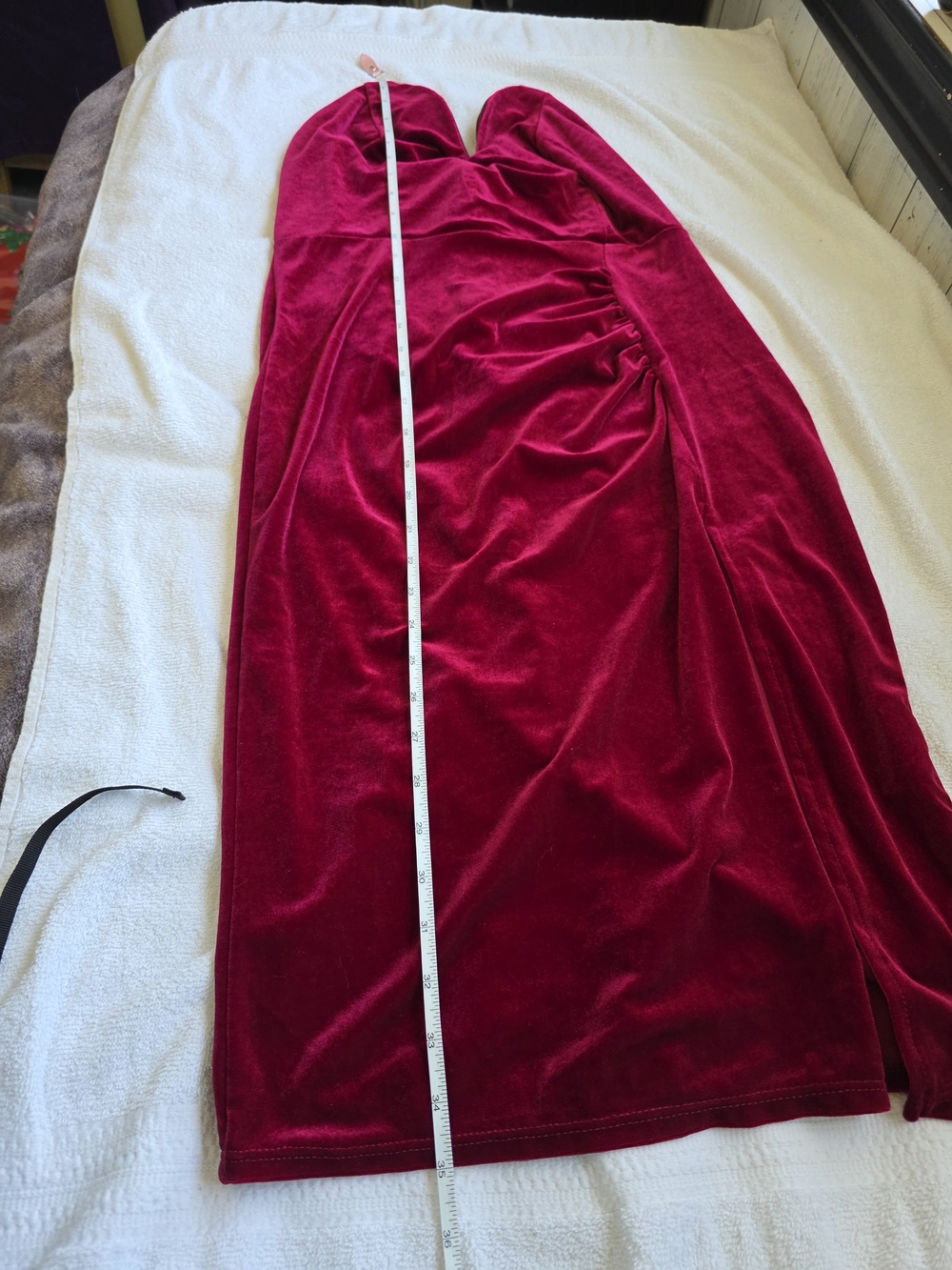 Fashion Nova Burgundy Velvet Ruched Bodycon Dress Strapless Size L Holiday Date - Picture 13 of 14